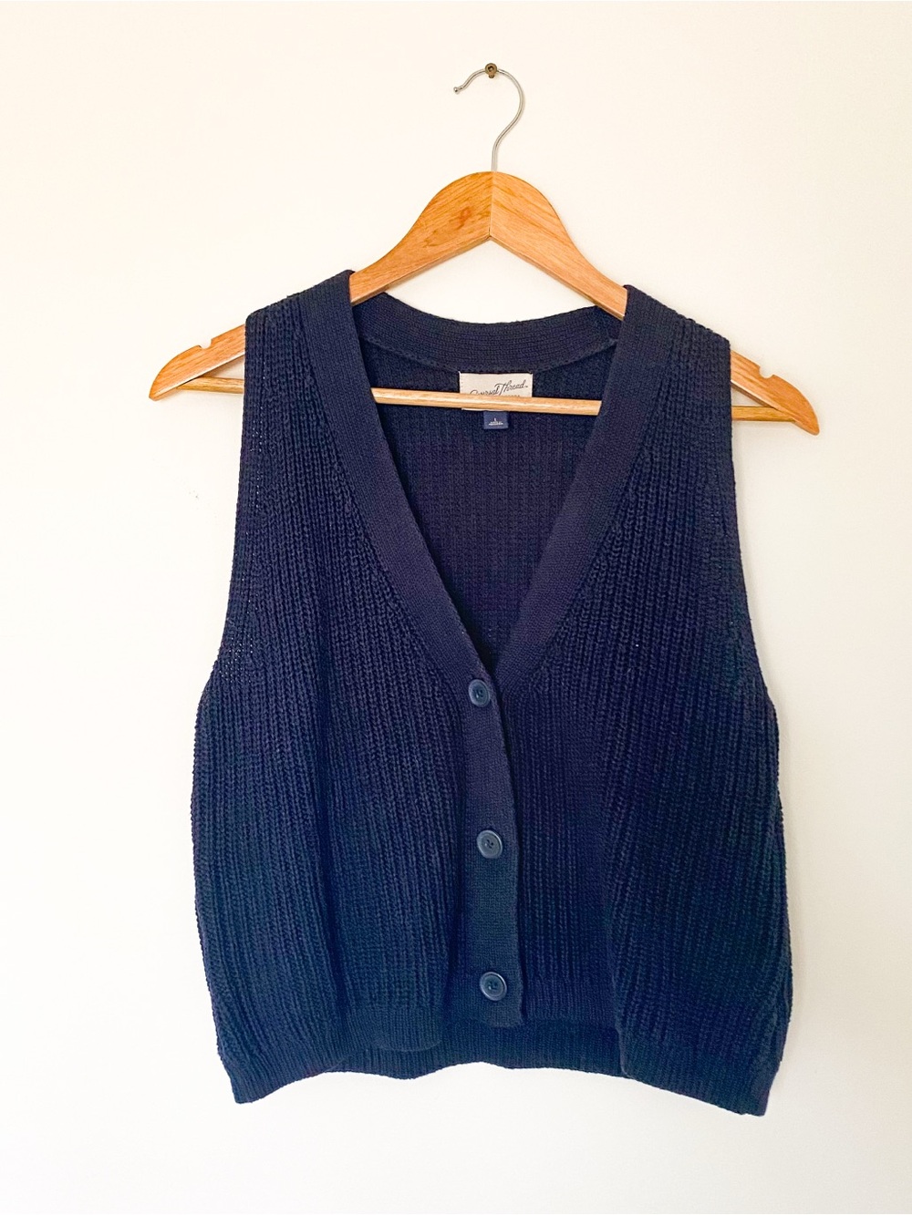 Classic Blue Knit Button-Front Vest Sweater - 100% cotton - Preppy Collegiate - Picture 2 of 8